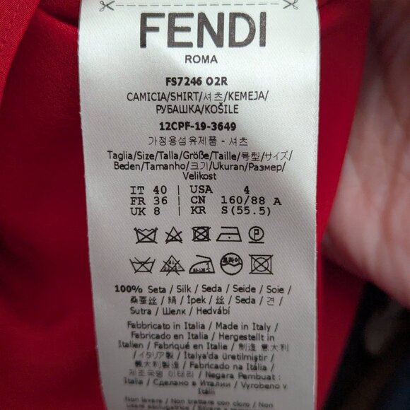 Fendi Embroidered button down shirt in red silk crepe de chine - Picture 13 of 16